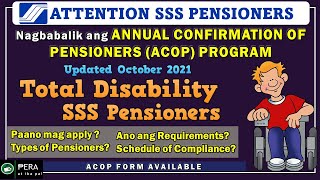 SSS ACOP 2021Annual Confirmation of Pensioners TOTAL DISABILITY Paano mag apply Ano ang kailangan [upl. by Dloreg]