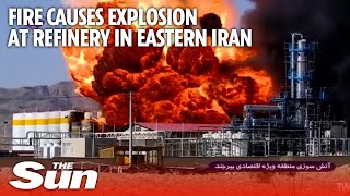 Fire causes two huge explosions at a oil refinery in eastern Iran [upl. by Shamus]