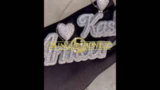 Love First  VVS Diamond CZ Custom Script Initials Iced Blinged Out Necklace  by BLINGJEWELZCom [upl. by Beane563]