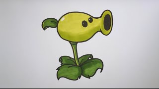 How To Draw A Peashooter From Plants VS Zombies Step By Step [upl. by Ecinnahs]