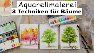 AliceART  Aquarell Kurs 5 für Anfänger  3 Techniken für Bäume  Aquarell malen lernen watercolor [upl. by Rabka537]