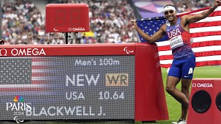 Jaydin Blackwell smashes 100M WORLD RECORD to lead American 12 in Paris  NBC Sports [upl. by Richardo]