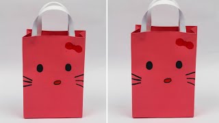 How to make Paper Bag  DIY Hello kitty Paper Bag  DIY Paper bag for treat  School bag [upl. by Aohsoj]