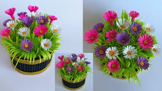 DIY Flower Pot Decorative Showpiece  Paper Craft  Easy Home Decor Ideas  Flower Pot Making ideas [upl. by Thirion144]