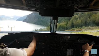 Cockpit View Takeoff Sandane Widerøe Dash 8100 [upl. by Oihsoy40]