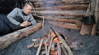 Bushcraft Shelter Camping Under Northern Lights Best Campfire Meal Ever [upl. by Susette116]