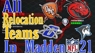 Every Relocation Team in Madden 21 Franchise Mode with Logos and Uniforms [upl. by Stockwell]