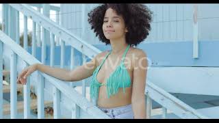 Fit Black Girl in Swimsuit on Resort Video Footage Stock [upl. by Amitaf]