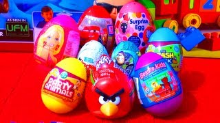 9 Surprise Eggs Unboxing Kinder Surprise Toy Story Hello Kitty Barbie Angry Birds Cars 2 Easter Eggs [upl. by Assirialc]