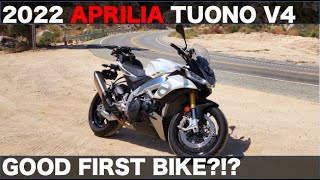 2022 APRILIA TUONO V4 REVIEW GOOD FIRST BIKE [upl. by Gabler]