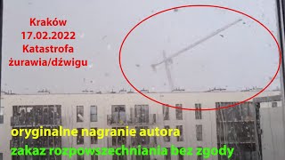 Poland Kraków żuraw dźwig wypadek katastrofa 17022022 crane accident disaster [upl. by Nnylatsyrc]