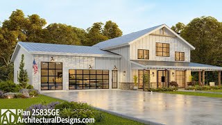 Modern Farmhouse Barndominium Walkthrough Tour  House Plan 25835GE  Architectural Designs [upl. by Gilbart]