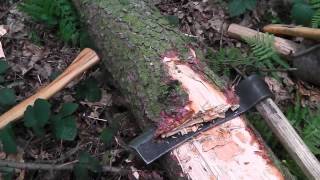 Making a beam hewing using froe axe and adze [upl. by Ytirev]