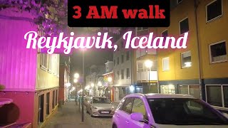 3 AM walk thru some of the streets of Reykjavik Iceland in Downtown area [upl. by Millwater903]