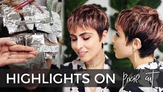 How to do Highlights on a Short Pixie Haircut easy technique with BONUS Rose Gold color formula [upl. by Iah]