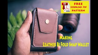 Making Leather Bi Fold Snap Wallet  DIY  With Pattern PDF  ASMR [upl. by Ramoj871]