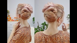 MEDIUM SHORT HAIRSTYLE EASY VOLUMINOUS ELEGANT BUN UPDO  Awesome Hairstyles ✔ [upl. by Halley]