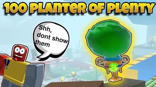 HARVESTING 100 PLANTER OF PLENTY PLANTERS in bee swarm simulator [upl. by Tasha56]