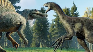 THERIZINOSAURUS vs SPINOSAURUS DINOSAURS BATTLE  Jurassic World Evolution 2 [upl. by Boniface]