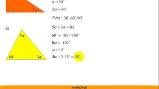 Obliczanie miar kątów w trójkącie  Figury  Matfiz24pl [upl. by Ayhtak174]