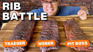 3 Racks of RIBS 3 PELLET GRILLS  ULTIMATE RIB BATTLE  Traeger VS Weber VS Pit Boss [upl. by Hutt639]