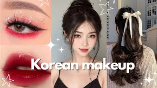 ♡ Korean makeup and hairstyle ♡ makeup korean hairstyle fashion fypシ viral [upl. by Stander]