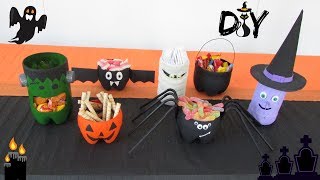 DIY Decoração Halloween  7 ideias feitas com garrafas pet [upl. by Arakat792]