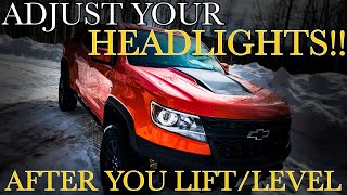 How to Adjust your headlights after lifting or leveling your truck [upl. by Eelrak]