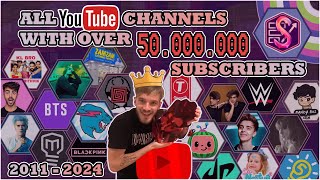 All Channels with over 50 Million Subscribers  Subscriber History 20112024 [upl. by Manup]