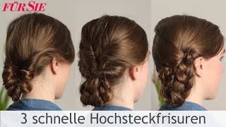 3 einfache Hochsteckfrisuren in 4 Minuten  Hochzeit Festival und Alltag [upl. by Dorry]