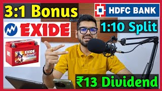 HDFC Bank • Exide Industries  10 Stocks Declared High Dividend Bonus amp Split With Ex Dates [upl. by Dorris]