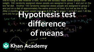 Hypothesis test for difference of means  Probability and Statistics  Khan Academy [upl. by Oiludbo]