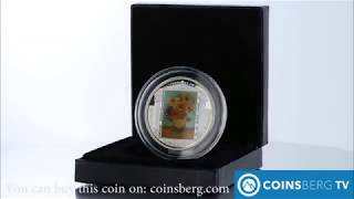 Coinsberg TV 2010 Cook Islands 20 silver proof coin Sunflowers Vincent van Gogh crystals  Video [upl. by Nittirb495]