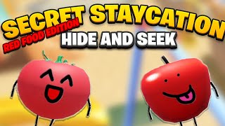 Roblox SECRET STAYCATION HIDE amp SEEK WITH RED FOODS🍎🍒 [upl. by Halyhs]