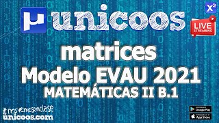 LIVE MODELO EVAU 2021  MATEMATICAS II 12  EJERCICIO B1 Matrices [upl. by Britta]