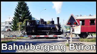 small steam locomotive amp Railroad Crossing Switzerland  Bahnübergang Büron Luzern [upl. by Wylma]