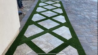 Travertine pavers with grass walkway [upl. by Felipe]