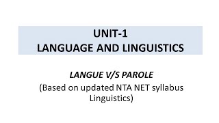 Saussurean dichotomiesLecture 1Langue and Parole NTA NET Linguistics [upl. by Arhas]