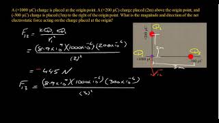 Coulombs Law 4 Example 3 charges in a right angle triangle [upl. by Richel]