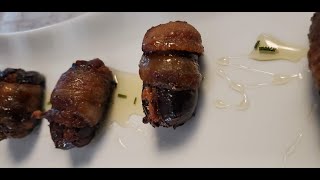 Receta facil de datiles rellenos de queso de cabra con tocino Goat cheesestuffed dates with bacon [upl. by Erbma]