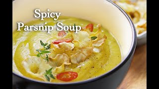 Spicy Roasted Parsnip Soup with Parsnip Crisps  vegan recipe [upl. by Daniyal602]