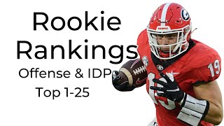 Top 125 Rookie Rankings Offense amp Defense Combined IDP 2024 [upl. by Rape]