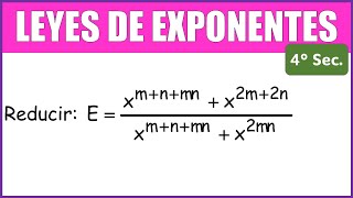 LEYES DE EXPONENTES  EJERCICIO RESUELTO algebra maths Reducir Exmnmn [upl. by Dhar]