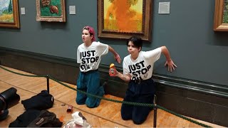 Just Stop Oil climate activists jailed after defacing Vincent van Gogh painting [upl. by Ed]