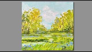 Acrylic Painting Impressionistic Spring LandscapePalette Knife painting [upl. by Elledoj]