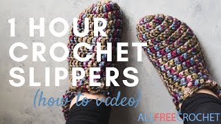 One Hour Crochet Slippers Instructions [upl. by Werdma]