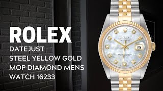 Rolex Datejust Steel Yellow Gold MOP Diamond Mens Watch 16233 Review  SwissWatchExpo [upl. by Shere]