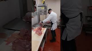 Cutting ribeye steaks with a smile butcher butcherslife workflow meatcutting viral [upl. by Nancee]