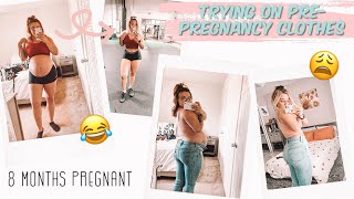 TRYING ON ALL MY PREPREGNANCY CLOTHES  8 Months Pregnant  First Time Mama [upl. by Nadaba]