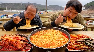 텃밭에서 캔 파로 만든 파김치와 신선한 계란 넣은 안성탕면 먹방 Ramen amp Green onion kimchi 요리amp먹방  Mukbang eating show [upl. by Enilekcaj]